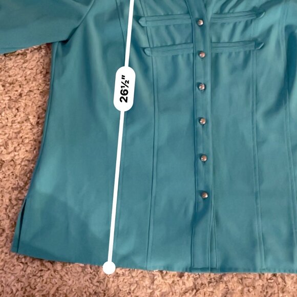 Cathy Che Stretch Teal Mandarin Collar Blouse 14/16W - Picture 6 of 8